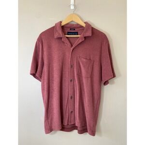 Abercrombie & Fitch Men's Relaxed Terry Cloth Button Up Shirt Red Small Pocket